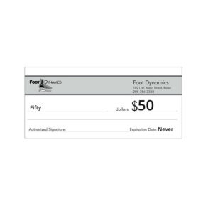 $50 gift certificate from Foot Dynamics.